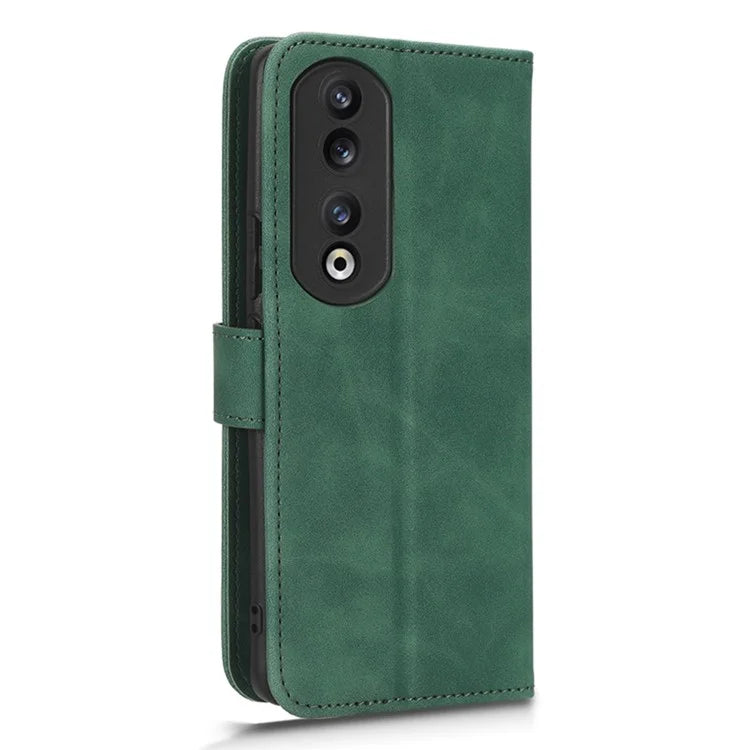 For Honor 90 Skin-Feel Flip Leather Case with Lanyard