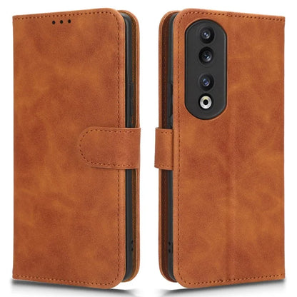 For Honor 90 Skin-Feel Flip Leather Case with Lanyard
