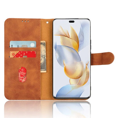 For Honor 90 Skin-Feel Flip Leather Case with Lanyard