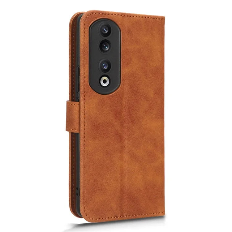 For Honor 90 Skin-Feel Flip Leather Case with Lanyard