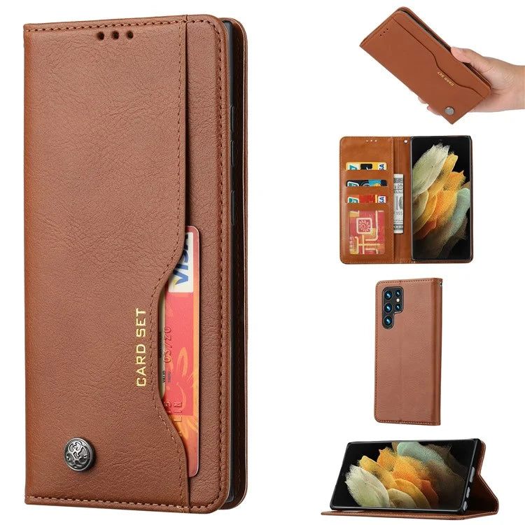 For Samsung Galaxy S24 Ultra Cell Phone Case Magnetic Closing PU Leather Stand Cover