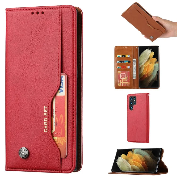 For Samsung Galaxy S24 Ultra Cell Phone Case Magnetic Closing PU Leather Stand Cover