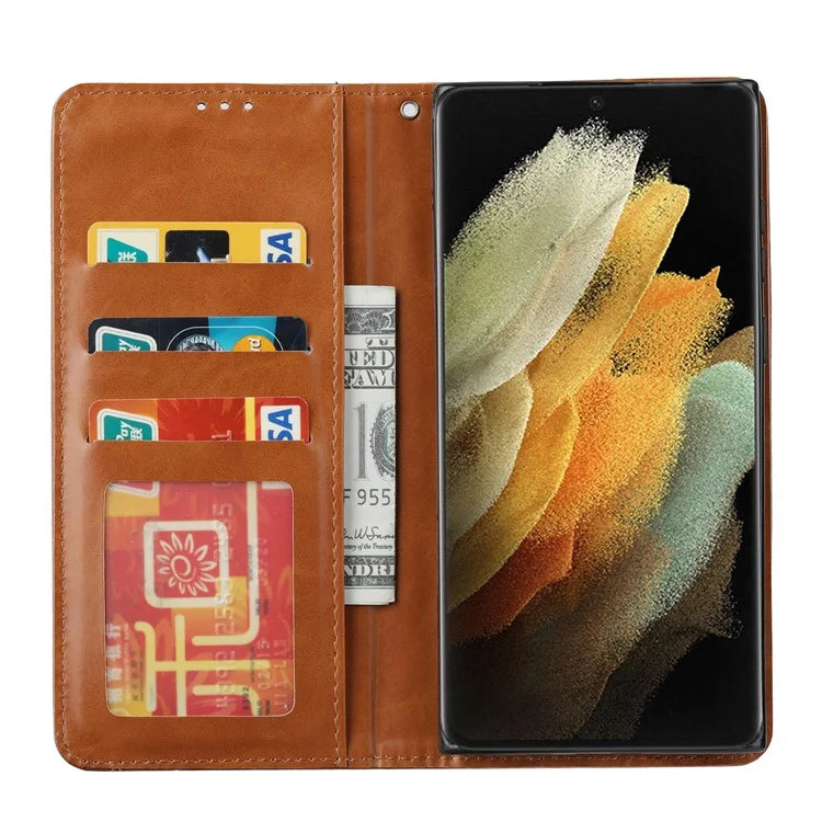 For Samsung Galaxy S24 Ultra Cell Phone Case Magnetic Closing PU Leather Stand Cover