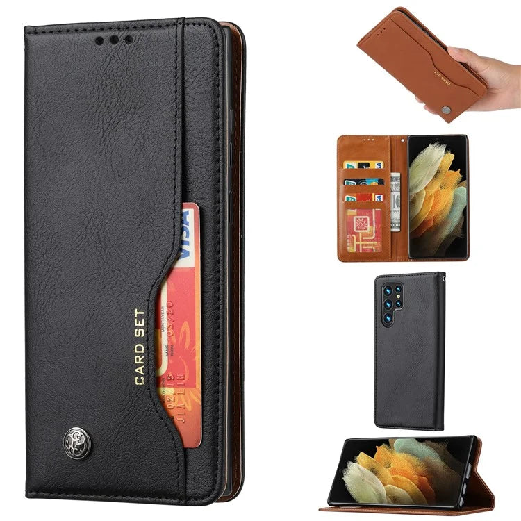 For Samsung Galaxy S24 Ultra Cell Phone Case Magnetic Closing PU Leather Stand Cover