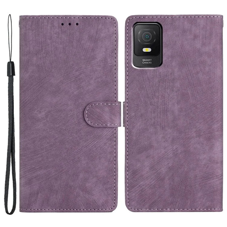 For TCL 403 Case Skin-touch Wallet Leather Phone Cover with Hand Strap