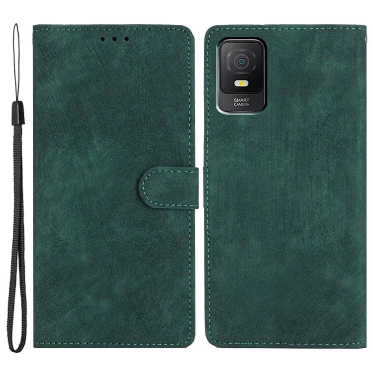 For TCL 403 Case Skin-touch Wallet Leather Phone Cover with Hand Strap