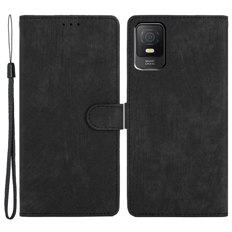 For TCL 403 Case Skin-touch Wallet Leather Phone Cover with Hand Strap