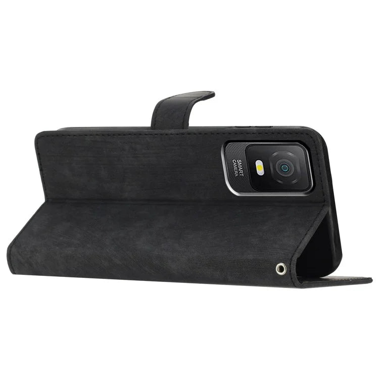 For TCL 403 Case Skin-touch Wallet Leather Phone Cover with Hand Strap
