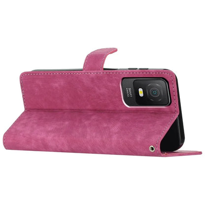 For TCL 403 Case Skin-touch Wallet Leather Phone Cover with Hand Strap