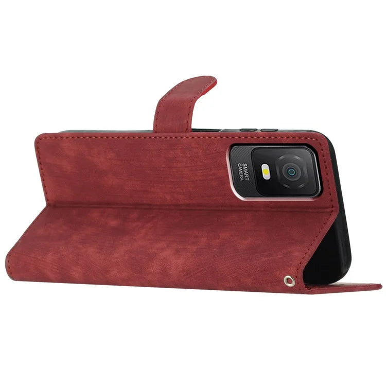 For TCL 403 Case Skin-touch Wallet Leather Phone Cover with Hand Strap