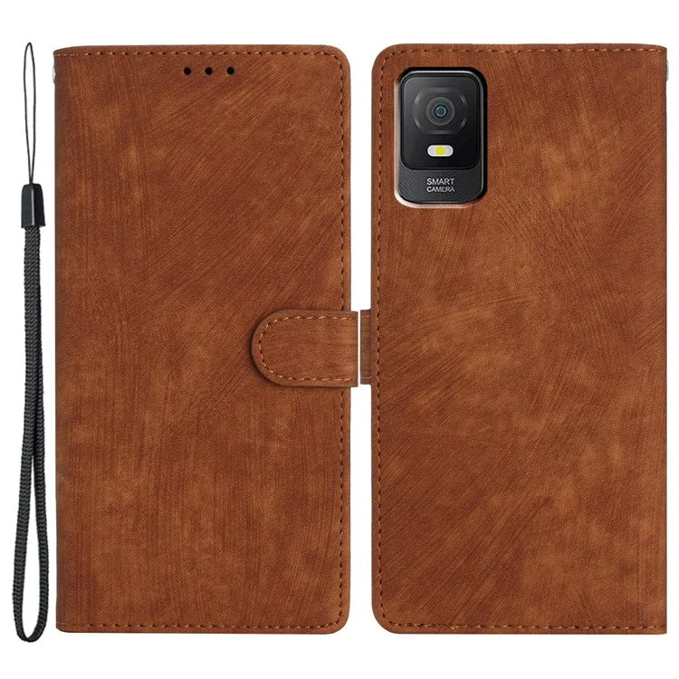 For TCL 403 Case Skin-touch Wallet Leather Phone Cover with Hand Strap
