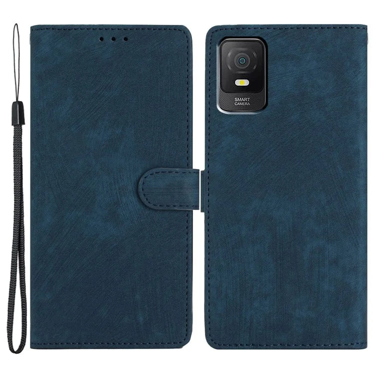For TCL 403 Case Skin-touch Wallet Leather Phone Cover with Hand Strap
