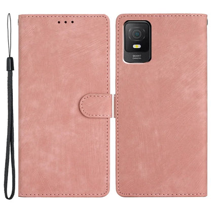 For TCL 403 Case Skin-touch Wallet Leather Phone Cover with Hand Strap Gold