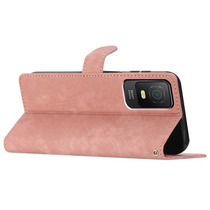 For TCL 403 Case Skin-touch Wallet Leather Phone Cover with Hand Strap Gold
