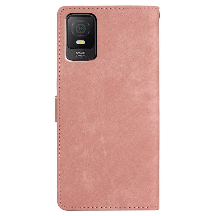 For TCL 403 Case Skin-touch Wallet Leather Phone Cover with Hand Strap Gold