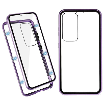 For Samsung Galaxy S24 Magnetic Case Double-Sided Tempered Glass Metal Frame Phone Cover
