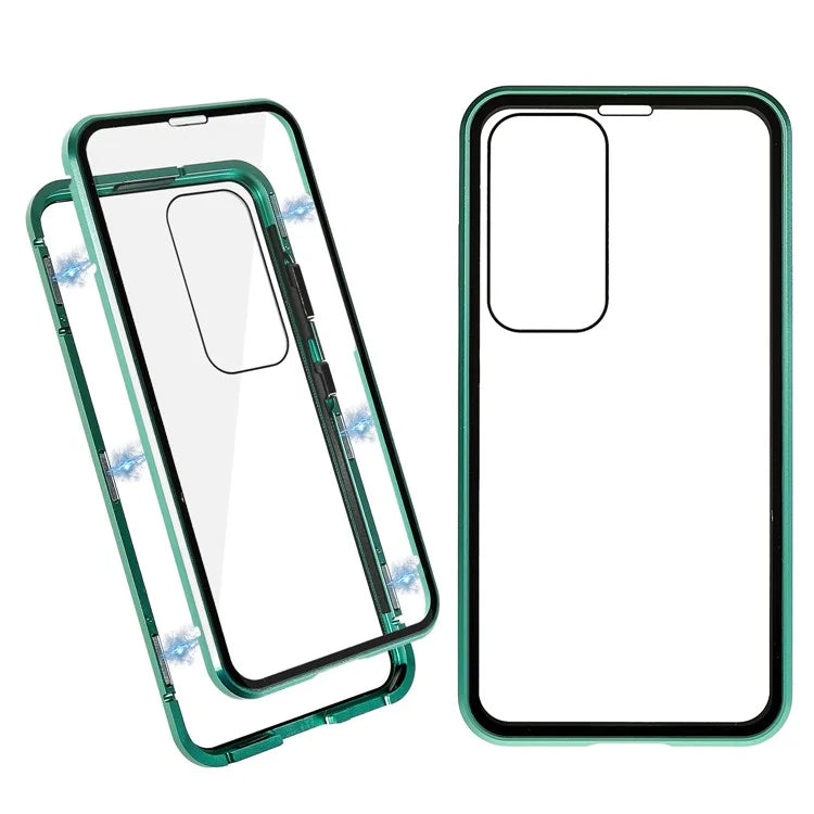 For Samsung Galaxy S24 Magnetic Case Double-Sided Tempered Glass Metal Frame Phone Cover