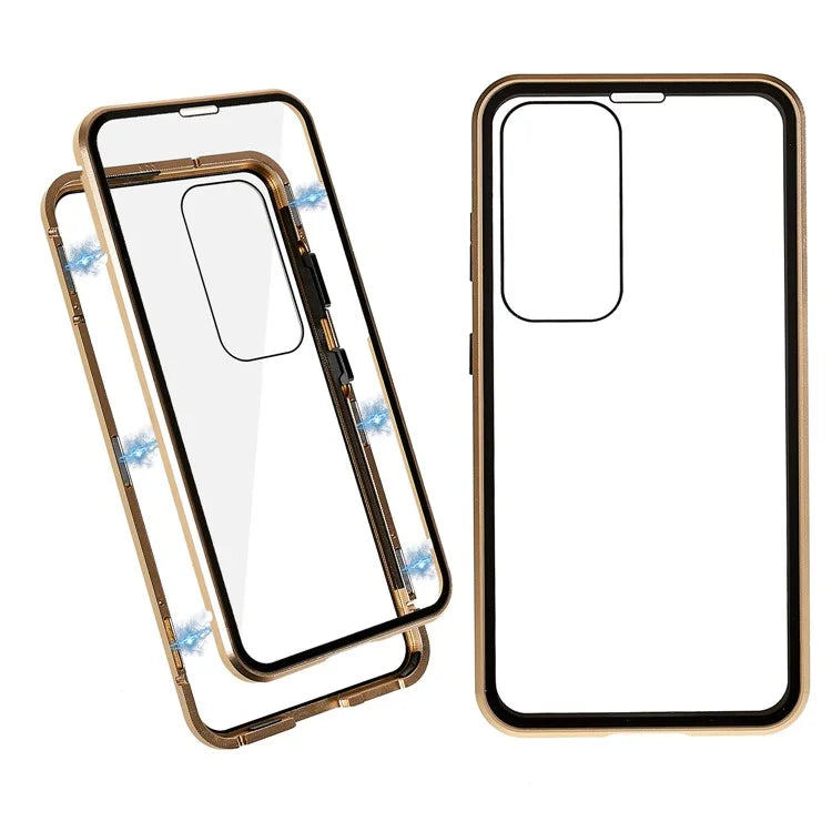 For Samsung Galaxy S24 Magnetic Case Double-Sided Tempered Glass Metal Frame Phone Cover