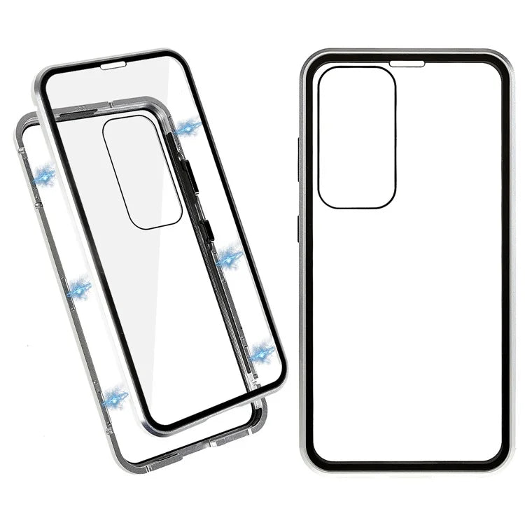 For Samsung Galaxy S24 Magnetic Case Double-Sided Tempered Glass Metal Frame Phone Cover