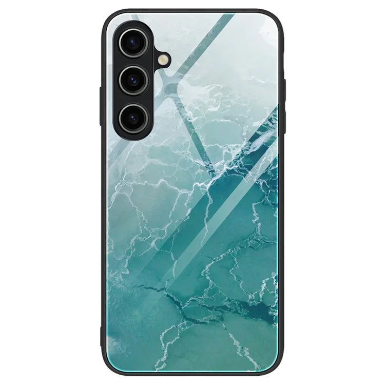 For Samsung Galaxy A55 5G Case Marble Painted TPU+PC+Tempered Glass Protective Cover