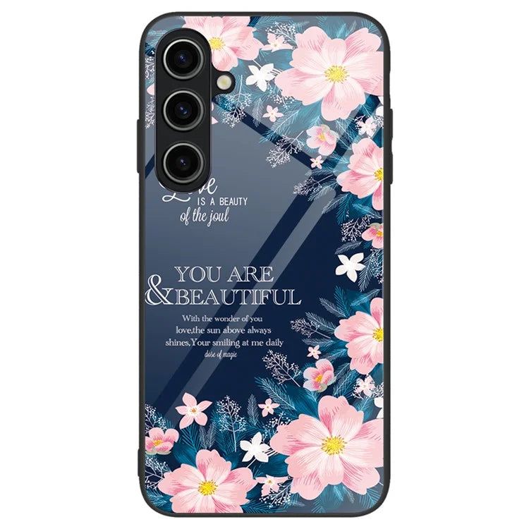 For Samsung Galaxy A55 5G Cell Phone Case Drop-proof TPU+PC+Tempered Glass Printed Pattern Cover