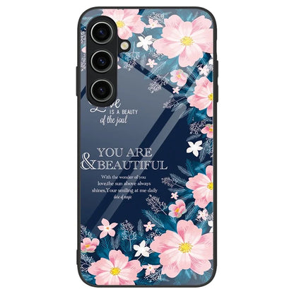 For Samsung Galaxy A55 5G Cell Phone Case Drop-proof TPU+PC+Tempered Glass Printed Pattern Cover
