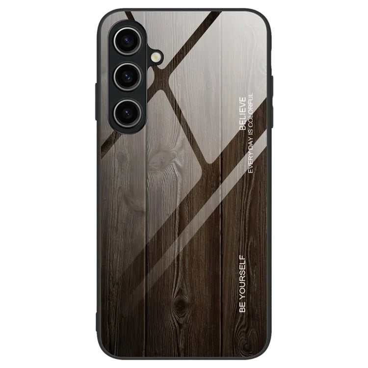 For Samsung Galaxy A55 5G Case Wood Texture Tempered Glass+TPU Protective Cover