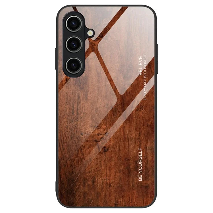 For Samsung Galaxy A55 5G Case Wood Texture Tempered Glass+TPU Protective Cover