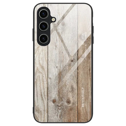 For Samsung Galaxy A55 5G Case Wood Texture Tempered Glass+TPU Protective Cover