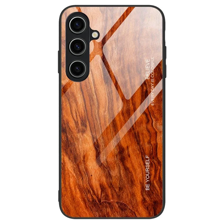 For Samsung Galaxy A55 5G Case Wood Texture Tempered Glass+TPU Protective Cover