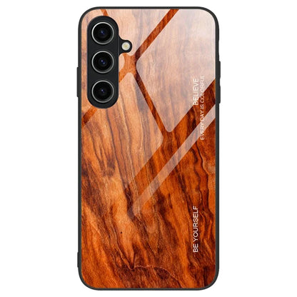 For Samsung Galaxy A55 5G Case Wood Texture Tempered Glass+TPU Protective Cover