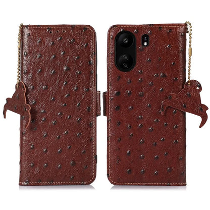 For Xiaomi Poco C65 4G / Redmi 13C Case Genuine Cow Leather Ostrich Texture Phone Cover