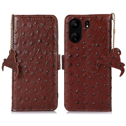 For Xiaomi Poco C65 4G / Redmi 13C Case Genuine Cow Leather Ostrich Texture Phone Cover
