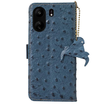 For Xiaomi Poco C65 4G / Redmi 13C Case Genuine Cow Leather Ostrich Texture Phone Cover