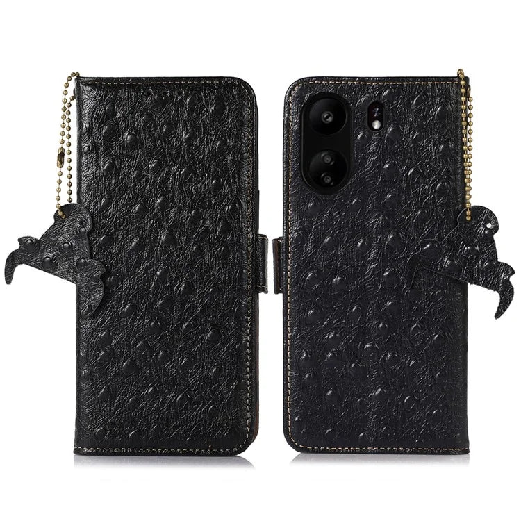 For Xiaomi Poco C65 4G / Redmi 13C Case Genuine Cow Leather Ostrich Texture Phone Cover