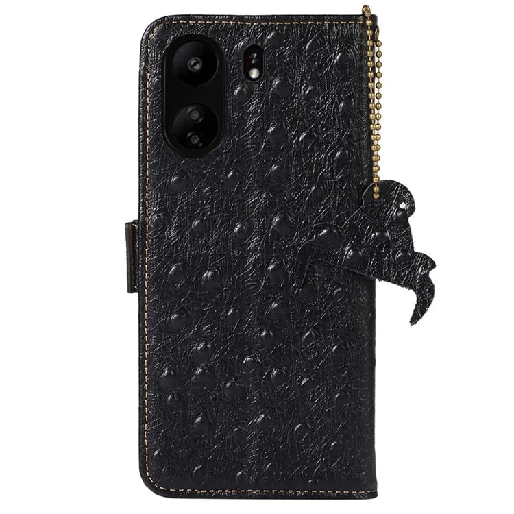 For Xiaomi Poco C65 4G / Redmi 13C Case Genuine Cow Leather Ostrich Texture Phone Cover