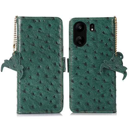 For Xiaomi Poco C65 4G / Redmi 13C Case Genuine Cow Leather Ostrich Texture Phone Cover