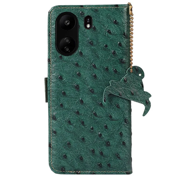 For Xiaomi Poco C65 4G / Redmi 13C Case Genuine Cow Leather Ostrich Texture Phone Cover