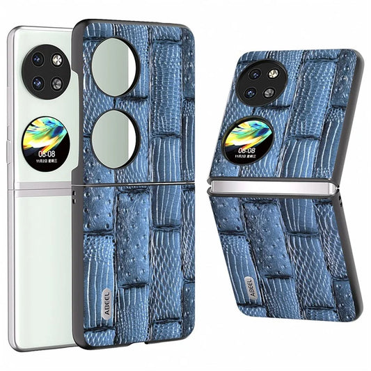ABEEL For Huawei Pocket 2 Cell Phone Case Folding Mahjong Texture Genuine Cow Leather+PC Cover