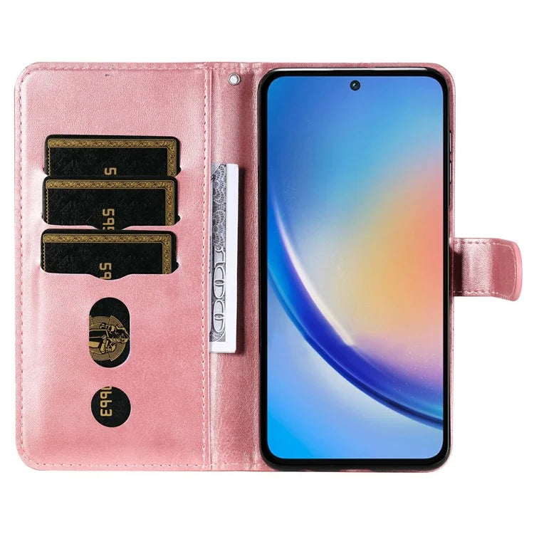 For Samsung Galaxy A35 5G Leather Case Calfskin Zipper Wallet