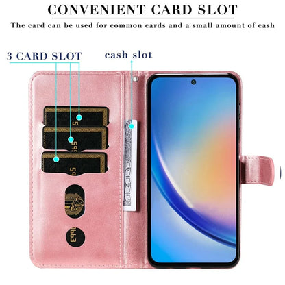 For Samsung Galaxy A35 5G Leather Case Calfskin Zipper Wallet