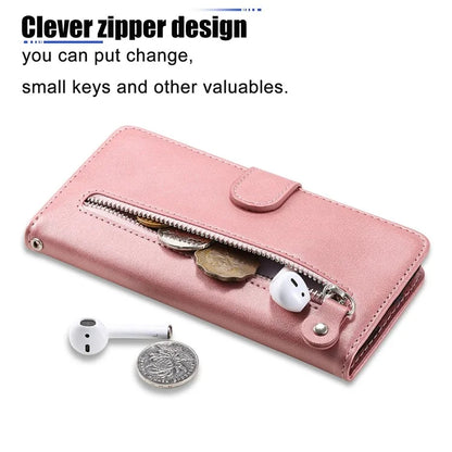 For Samsung Galaxy A35 5G Leather Case Calfskin Zipper Wallet