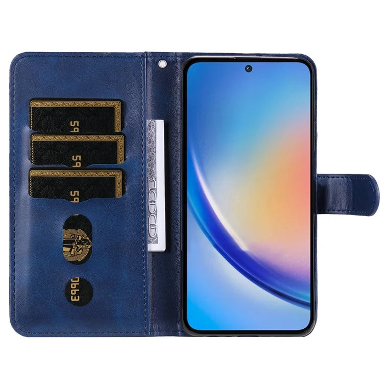 For Samsung Galaxy A35 5G Leather Case Calfskin Zipper Wallet