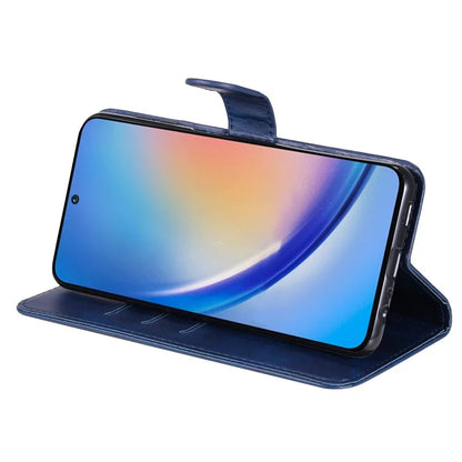 For Samsung Galaxy A35 5G Leather Case Calfskin Zipper Wallet