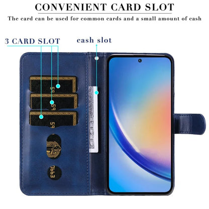 For Samsung Galaxy A35 5G Leather Case Calfskin Zipper Wallet
