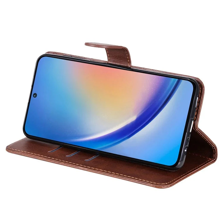 For Samsung Galaxy A35 5G Leather Case Calfskin Zipper Wallet