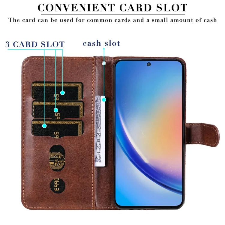 For Samsung Galaxy A35 5G Leather Case Calfskin Zipper Wallet