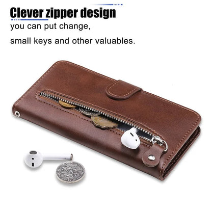 For Samsung Galaxy A35 5G Leather Case Calfskin Zipper Wallet