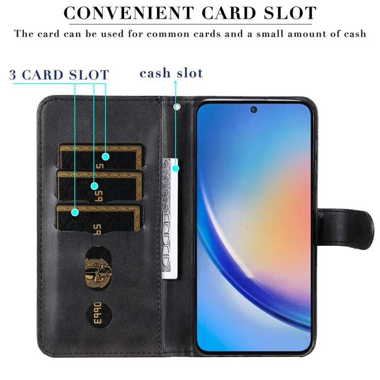 For Samsung Galaxy A35 5G Leather Case Calfskin Zipper Wallet