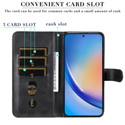 For Samsung Galaxy A35 5G Leather Case Calfskin Zipper Wallet